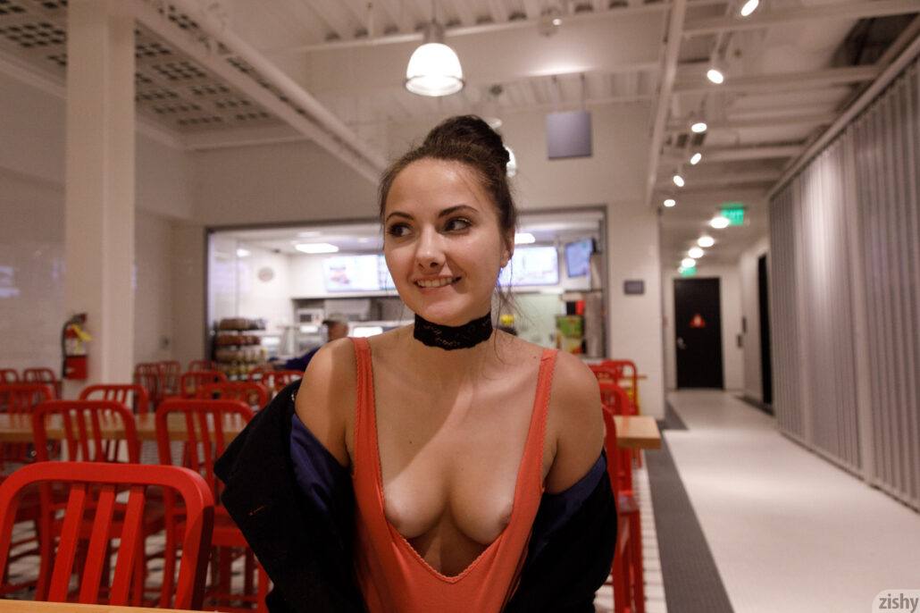 dare for Paula Swenson is pulling down tank top in a public diner to let people peek at her nice boobs